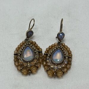 Signed Opalite Teardrop Beaded Dangle Earrings Boho